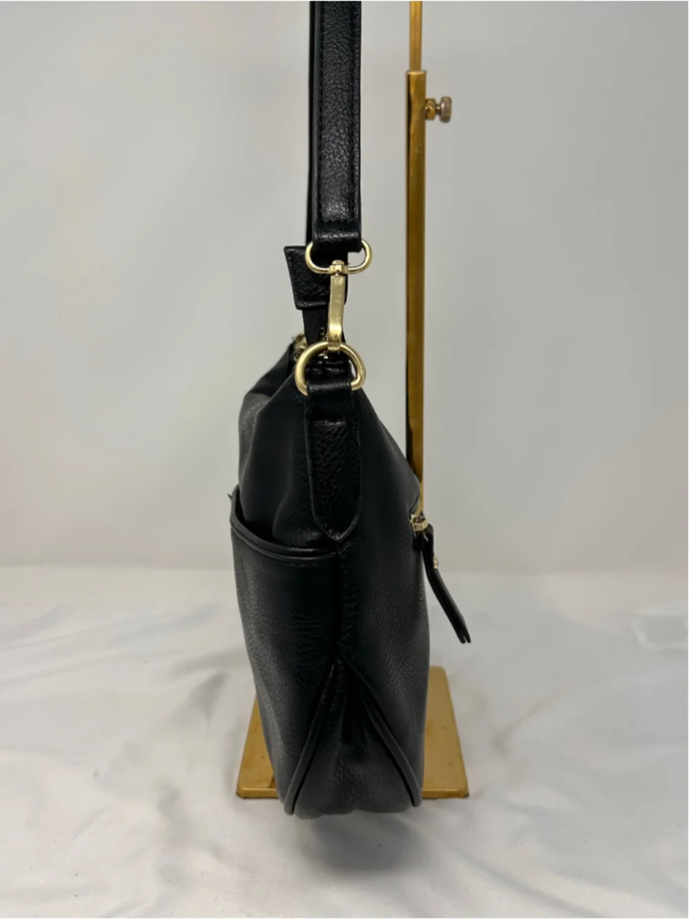 Max Studio Black Faux Leather Hobo Shoulder Bag Gold Hardware